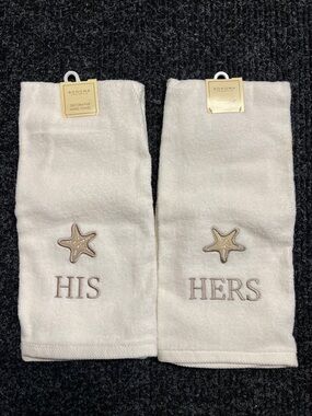 Sonoma White Hand Towels with Beige Starfish Embroidery
